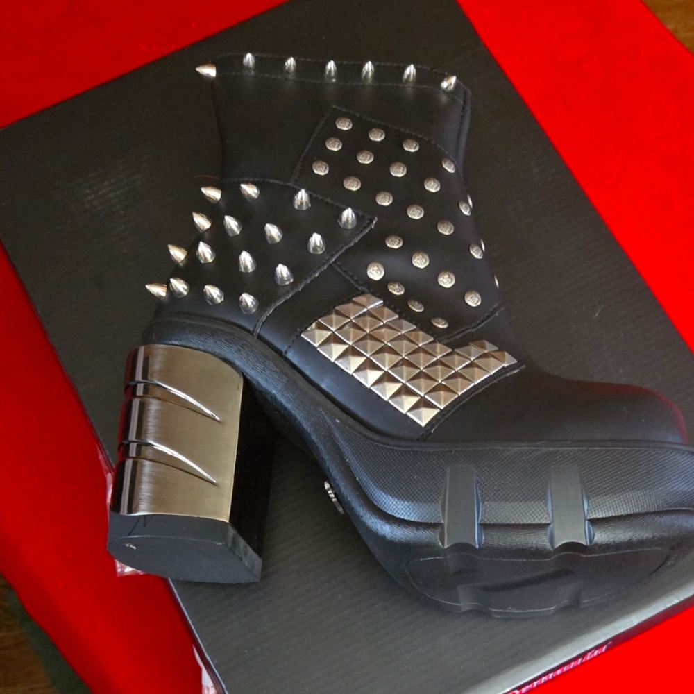 Demonia Studded Black Ankle Boots